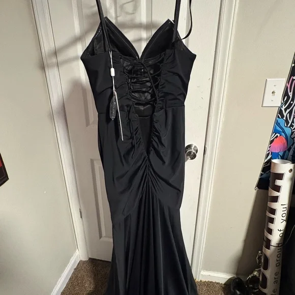 Black Embellished V-Neck Evening Dress